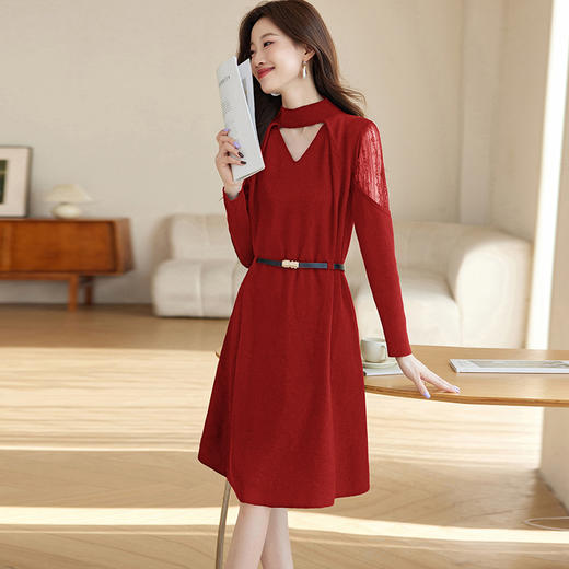 CC-ML-8979中长款遮屁股毛衣女秋冬内搭宽松洋气设计感镂空系带针织打底衫 商品图0