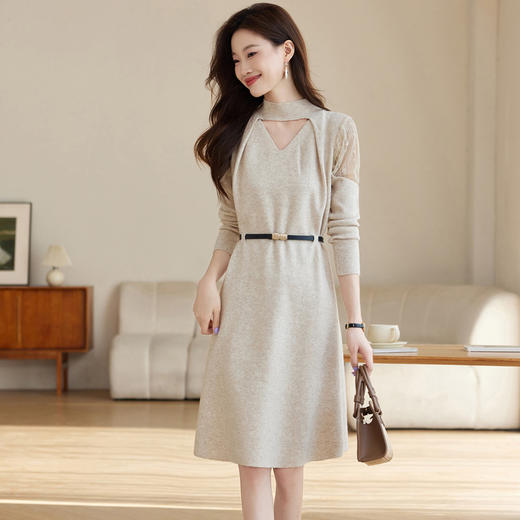 CC-ML-8979中长款遮屁股毛衣女秋冬内搭宽松洋气设计感镂空系带针织打底衫 商品图1