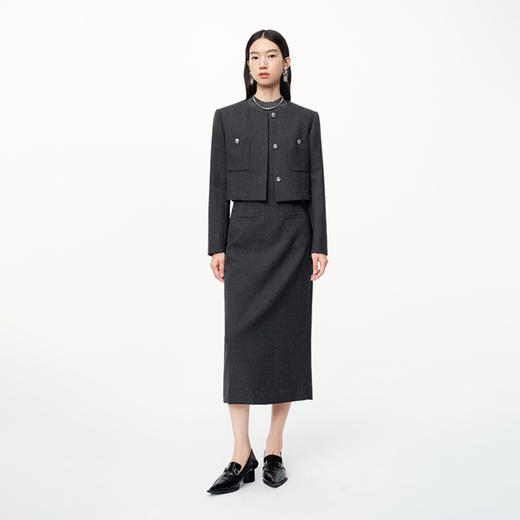 NEELLY纳俪2024秋商场同款绵羊毛混纺通勤灰色正肩短外套女新款N24091C01168 商品图2