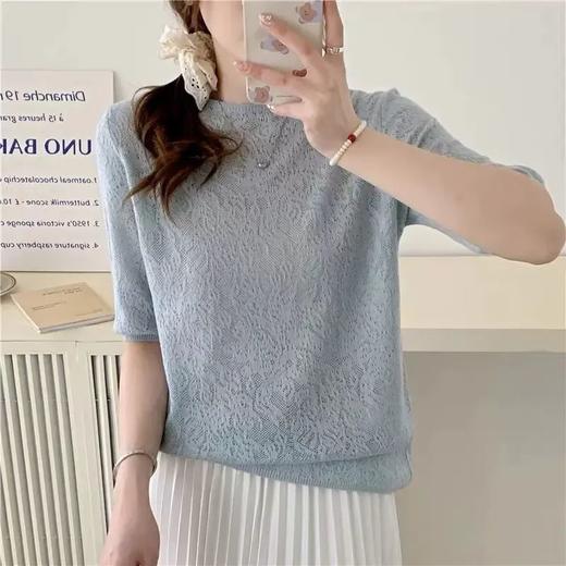 立体浮雕提花镂空中袖针织衫 提花镂空针织 软糯舒适 气质简约风 商品图3