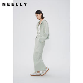 NEELLY纳俪商场同款时尚套装女后开叉直筒休闲工装裙百搭连帽外套N24084Z04656
