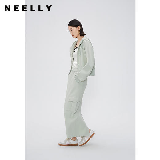 NEELLY纳俪商场同款时尚套装女后开叉直筒休闲工装裙百搭连帽外套N24084Z04656 商品图0