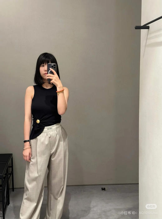 97-6 24新 LEW摩卡灰 松紧字母织带 超细羊毛精纺 阔腿长裤 170以上穿 商品图4