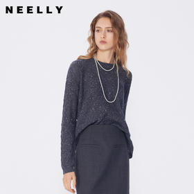 NEELLY纳俪2024秋商场同款老钱风格纹肌理感圆领针织衫毛衣女新款N24091A01158