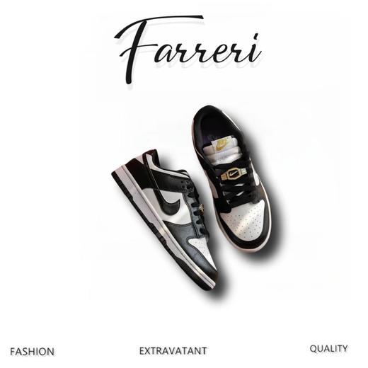 情侣款Nike Dunk黑白熊猫金腰带扣潮流男女休闲板鞋！ 商品图0