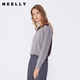 NEELLY纳俪2024秋商场同款设计感拼接马海毛套头针织衫女新款毛衣N24091A01159