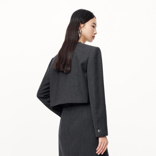 NEELLY纳俪2024秋商场同款绵羊毛混纺通勤灰色正肩短外套女新款N24091C01168 商品图1