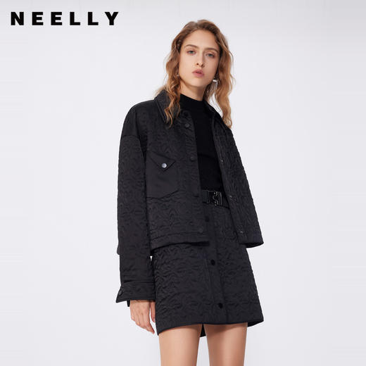 NEELLY纳俪2024秋商场同款通勤黑色百搭翻领短款棉服外套女新款N24091K01175 商品图0