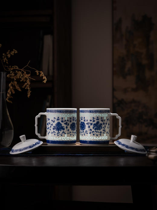 富玉 |  景德镇青花玲珑陶瓷水杯国色灵韵办公杯套组礼盒装伴手礼 商品图5