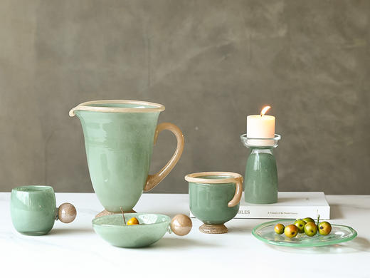 中古风轻奢餐桌双色拼接花瓶迷你水杯果盘碟子餐盘香薰烛台装饰品 商品图3