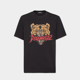 【二】DSQUARED2 男士小熊黑色酷版棉质平纹针织圆领短袖T恤 黑色 S74GD1316 D20014 900