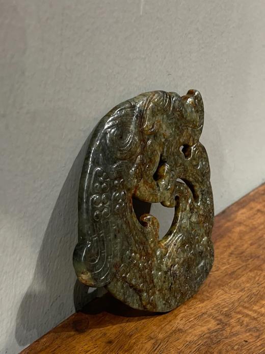 褐沁灰青玉鏤雕翼龙珮，顺丰包邮 商品图2