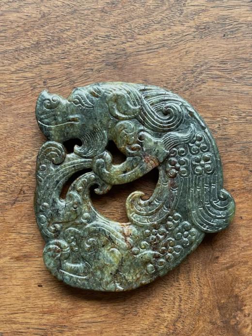 褐沁灰青玉鏤雕翼龙珮，顺丰包邮 商品图0