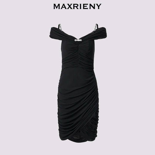 【浪漫上新-商场同款】MAXRIENY*派对抽褶一字肩吊带连衣裙(货号:MC85DR340) 商品图4