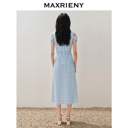 MAXRIENY优雅复古感蓝白格纹烫钻连衣裙甜美裙子(货号:MS85DR261) 商品图3