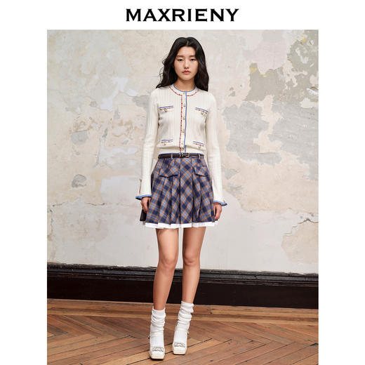 MAXRIENY*复古学院风格纹半裙百褶高腰短裙(货号:MC88SK601) 商品图1