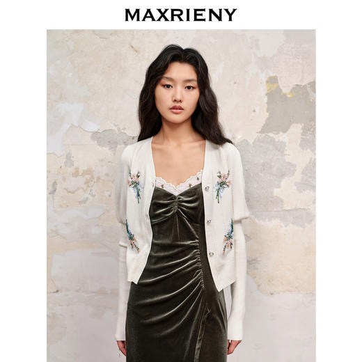 MAXRIENY*复古绿色丝绒侧开衩吊带连衣裙裙子(货号:MC88DR564) 商品图2