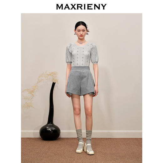 MAXRIENY格纹肌理感套头针织截短毛衫上衣(货号:MC88SW554) 商品图1