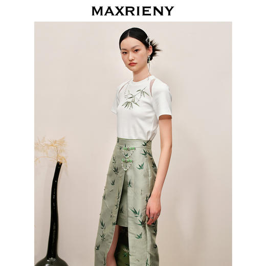 MAXRIENY新中式竹子提花t恤修身上衣薄荷曼波风(货号:MC88TS503) 商品图2