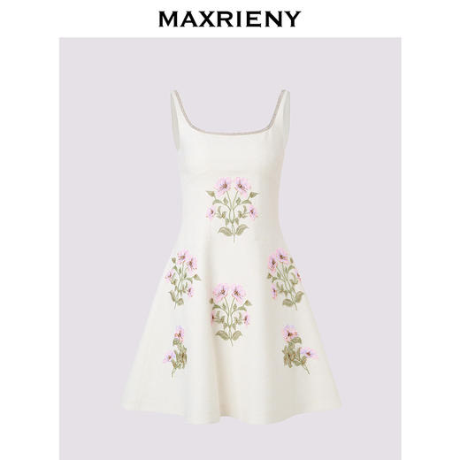 【商场同款】MAXRIENY繁花小白裙华丽立体钉珠贴花连衣裙甜美(货号:MC85DR389) 商品图1