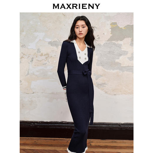 MAXRIENY*华丽复古感红蓝撞边钉钻连衣裙裙子(货号:MC88DR568) 商品图1