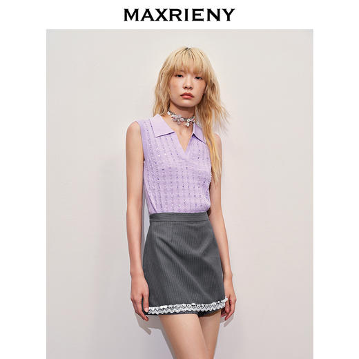 【浪漫度假-商场同款】MAXRIENY*华丽毛衫条纹珠光POLO领上衣(货号:MC85SW310) 商品图2