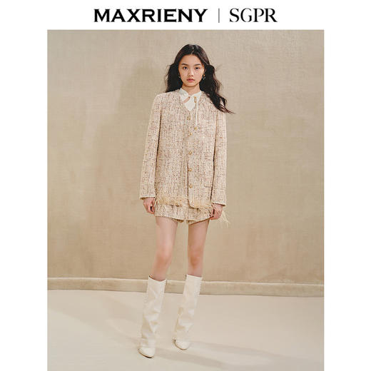 【商场同款】MAXRIENY*复古感流苏花纱外套女秋冬重工气质上衣(货号:MS85JA521) 商品图1