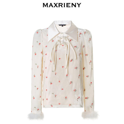 MAXRIENY国风复古锻扣直身丝绒衬衫修身上衣女(货号:MC88TP781) 商品图4