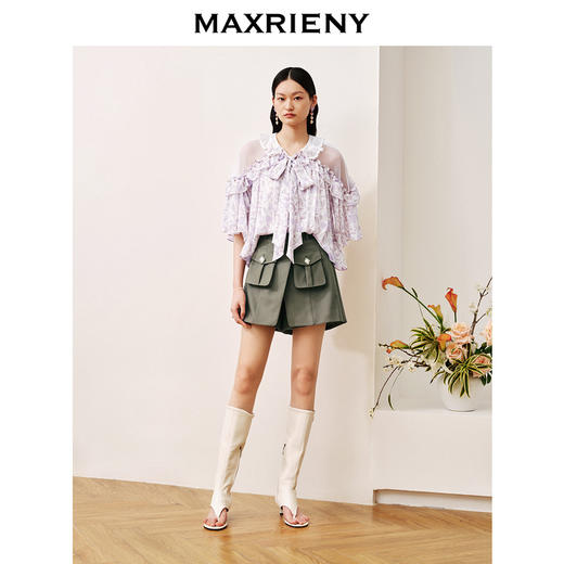 MAXRIENY甜美少女桑蚕丝雪纺衫系带宽松上衣(货号:MC88TP509) 商品图1
