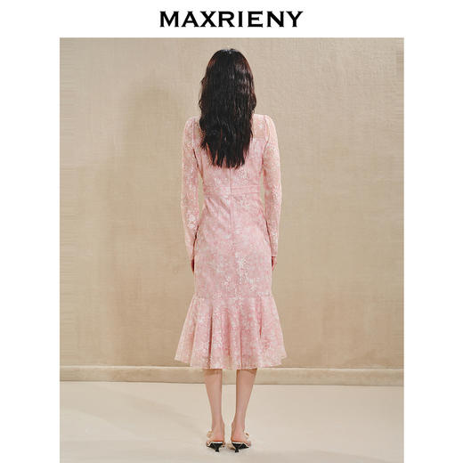 MAXRIENY*优雅浪漫感连衣裙2024秋冬新款鱼尾荷叶边蕾丝长裙(货号:MS85DR519) 商品图3
