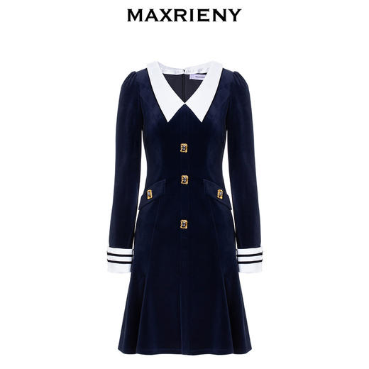 MAXRIENY复古海军风丝绒鱼尾裙法式优雅复古连衣裙(货号:MS88DR559) 商品图4