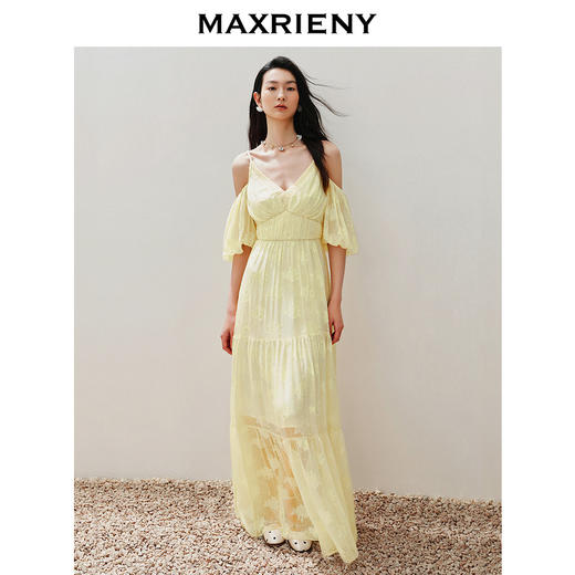 【海边度假-商场同款】MAXRIENY浪漫藤曼桑蚕丝连衣裙收腰散摆(货号:MC85DR343) 商品图3