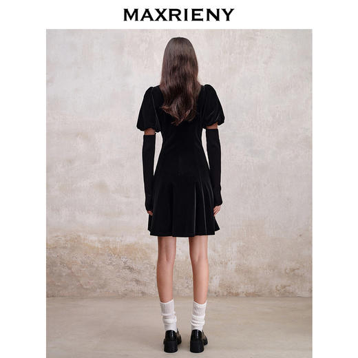 MAXRIENY法式宫廷复古风丝绒连衣裙钻饰羊腿袖裙子(货号:MS88DR518) 商品图3