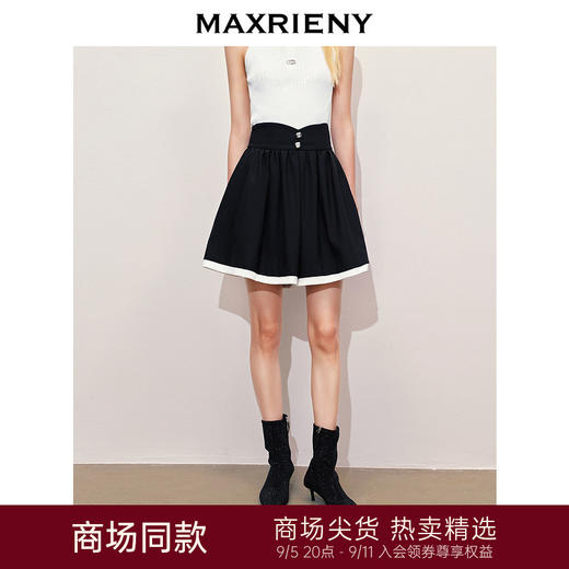 【商场同款】MAXRIENY复古撞色风情短裤2024夏季新款阔腿裙裤(货号:MC85PA268) 商品图0