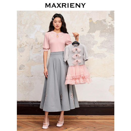 MAXRIENY植绒波点粉色网纱半裙新款童装女童短裙(货号:MK88SK501) 商品图1