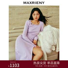 MAXRIENY*优雅浪漫修身长款开叉系带毛织连衣裙(货号:MC88DR786)