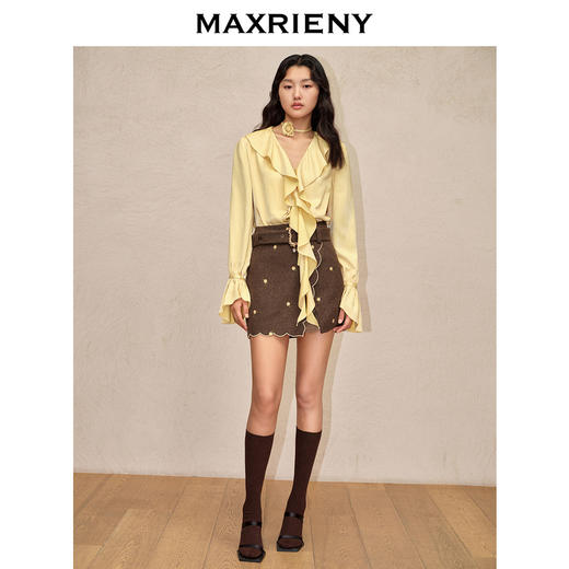 MAXRIENY宫廷甜美绒感缎面雪纺衫甜美宫廷上衣(货号:MC88TP787) 商品图1