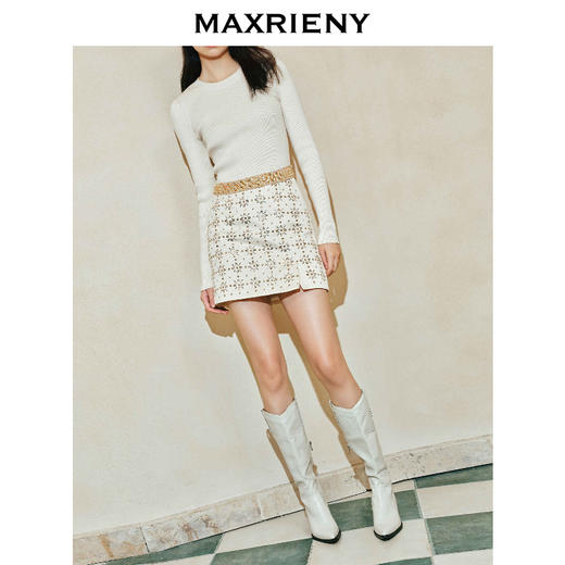 【商场同款-都市华丽日常】MAXRIENY烫钻缎面半裙宴会晚会穿搭女(货号:MC85SK034) 商品图1