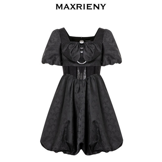 MAXRIENY蕾丝镂空花苞连衣裙甜美泡泡袖小黑莓裙(货号:MC88DR371) 商品图4