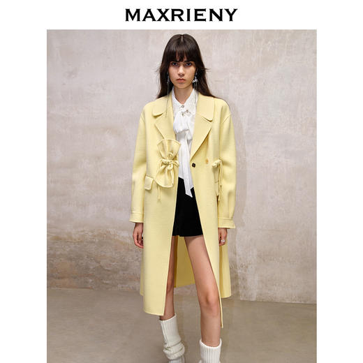 MAXRIENY*复古感淡黄直身羊毛大衣冬季长款外套(货号:MS88CT525) 商品图1