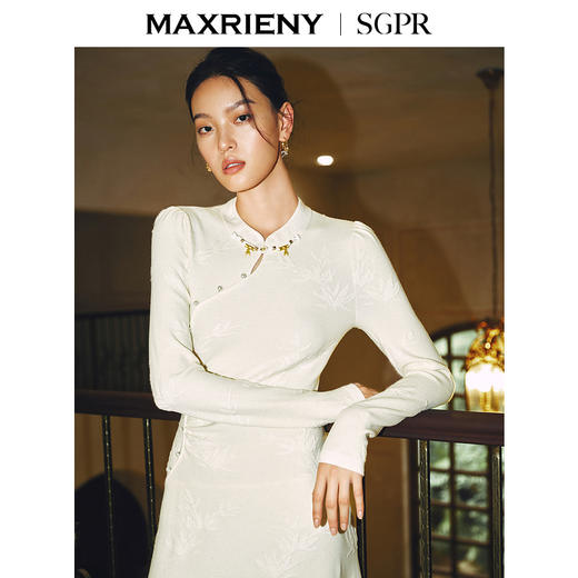 [东方新摩登]MAXRIENY雪竹针织裙贵雅新中式提花长裙2024秋冬新款(货号:MS85DR510) 商品图2