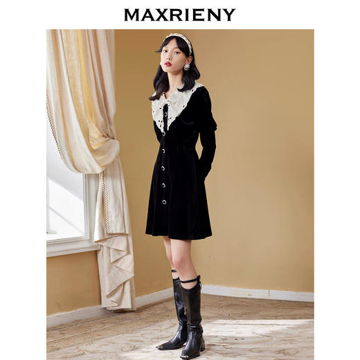 MAXRIENY法式赫本丝绒小黑裙秋季连衣裙蝴蝶结(货号:MC87DR550) 商品图2