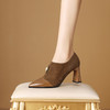 【预售5天】真皮单鞋羊翻皮复古尖头粗跟短靴女秋春季新款深口中跟及踝靴HY&H3501 商品缩略图0