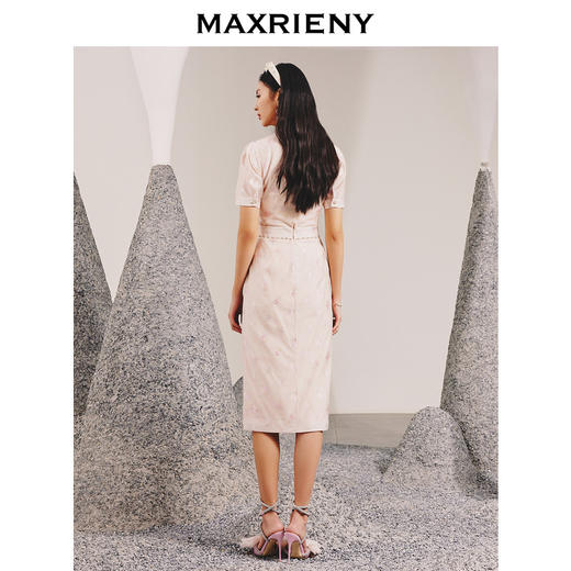 MAXRIENY复古新中式粉色提花开衩半身裙春季(货号:MC88SK071) 商品图3