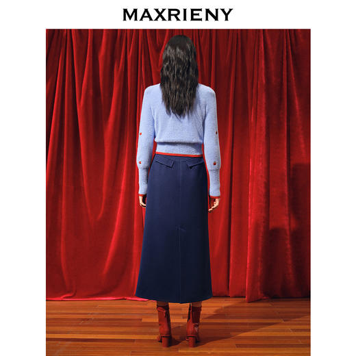 MAXRIENY苹果刺绣针织衫修身优雅复古红蓝撞色毛衫(货号:MC88SW781) 商品图3