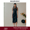 MAXRIENY鎏金复古赫本风蕾丝连衣裙缎面开叉小黑裙(货号:MC88DR343) 商品缩略图0