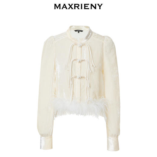 【商场同款】MAXRIENY新中式廓形流苏盘扣丝绒衬衫23秋冬新款上衣(货号:MC88TP605) 商品图4