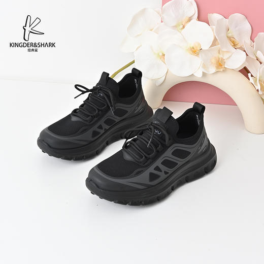 经典鲨2024年秋季新款黑色男士网面透气平底休闲鞋跑步鞋KW10-D33091 商品图1