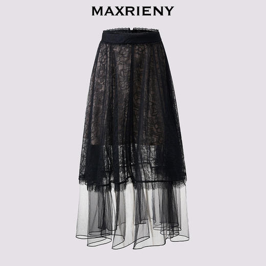 【商场同款】MAXRIENY甜美文艺网纱半裙2024夏季新款蕾丝绣花裙子(货号:MC85SK290) 商品图4