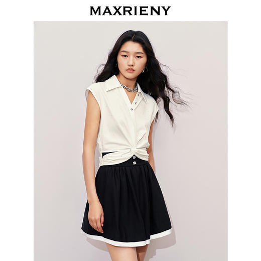 【商场同款】MAXRIENY*休闲烫钻上衣腰部镂空小众设计感气质(货号:MC85TS262) 商品图1